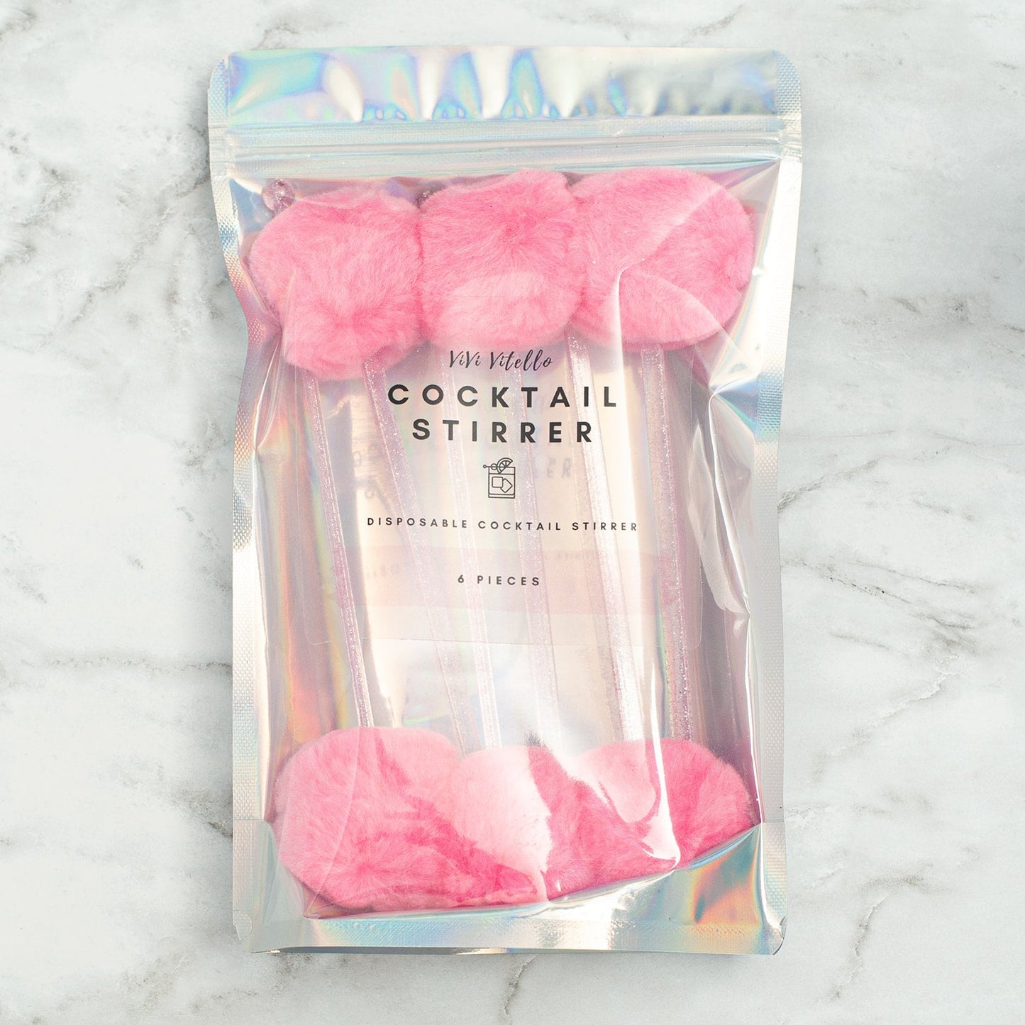 Pink Pom Cocktail Stirrer, Set of 6
