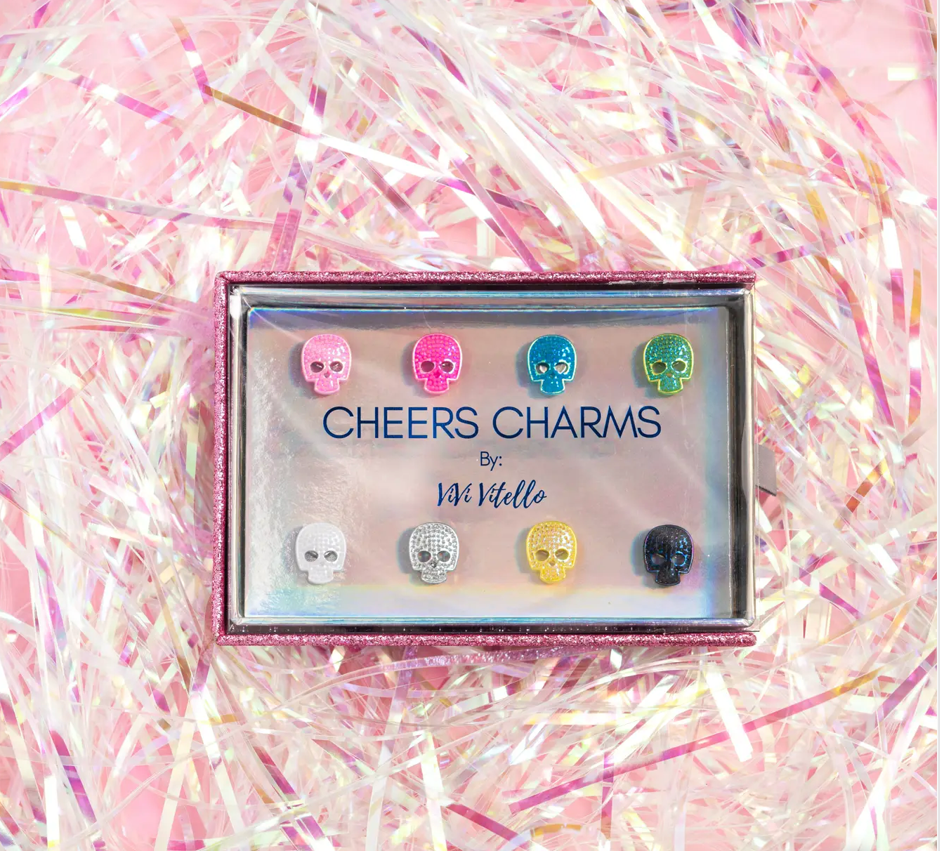 Glitter Skull Cheers Charms, Set of 8