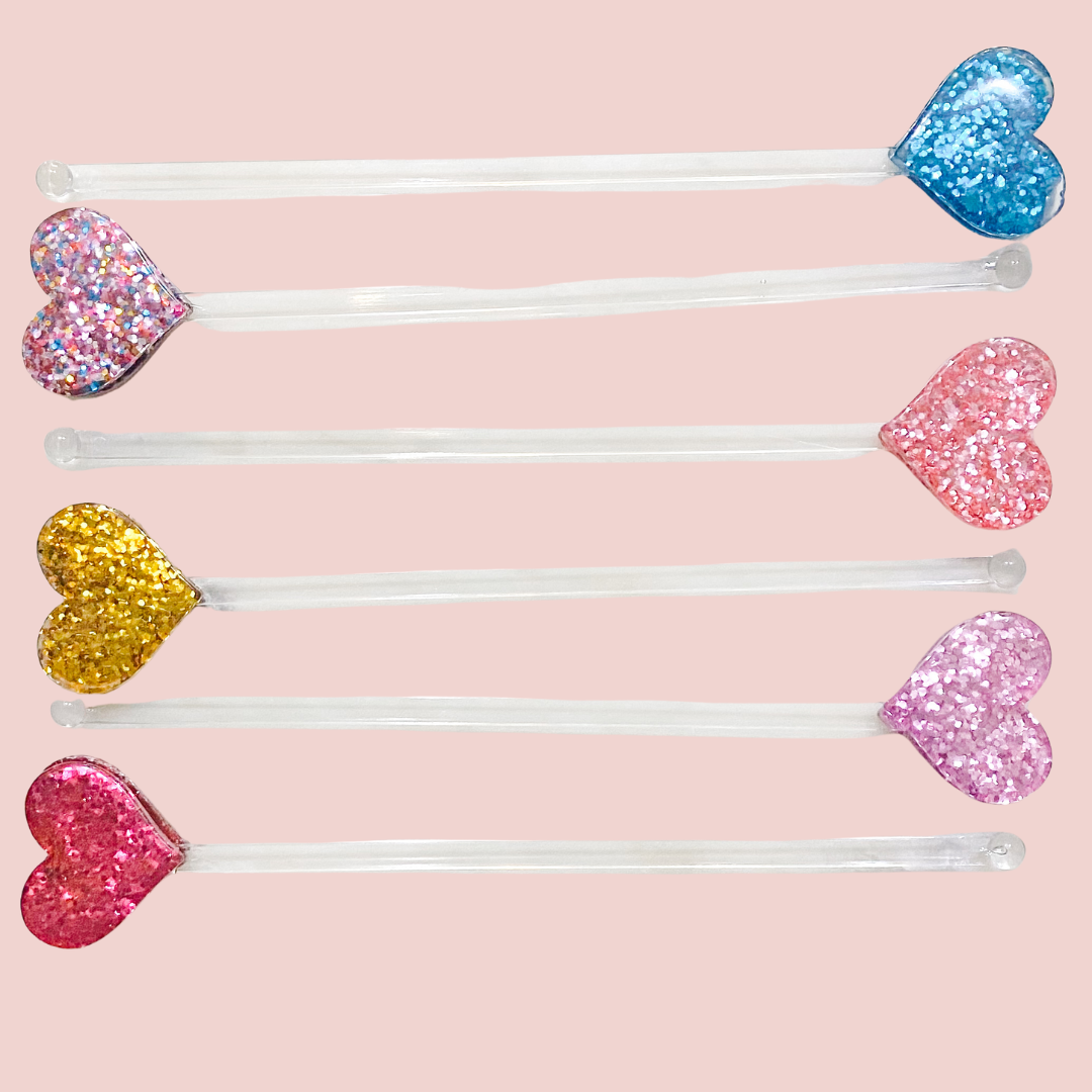 Glitter Heart Cocktail Stirrer, Set of 6